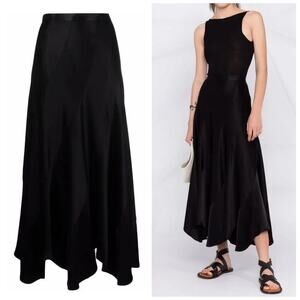 Ralph Lauren Handkerchief Satin Maxi Skirt Long Black Asymmetrical 90s Fairy 2